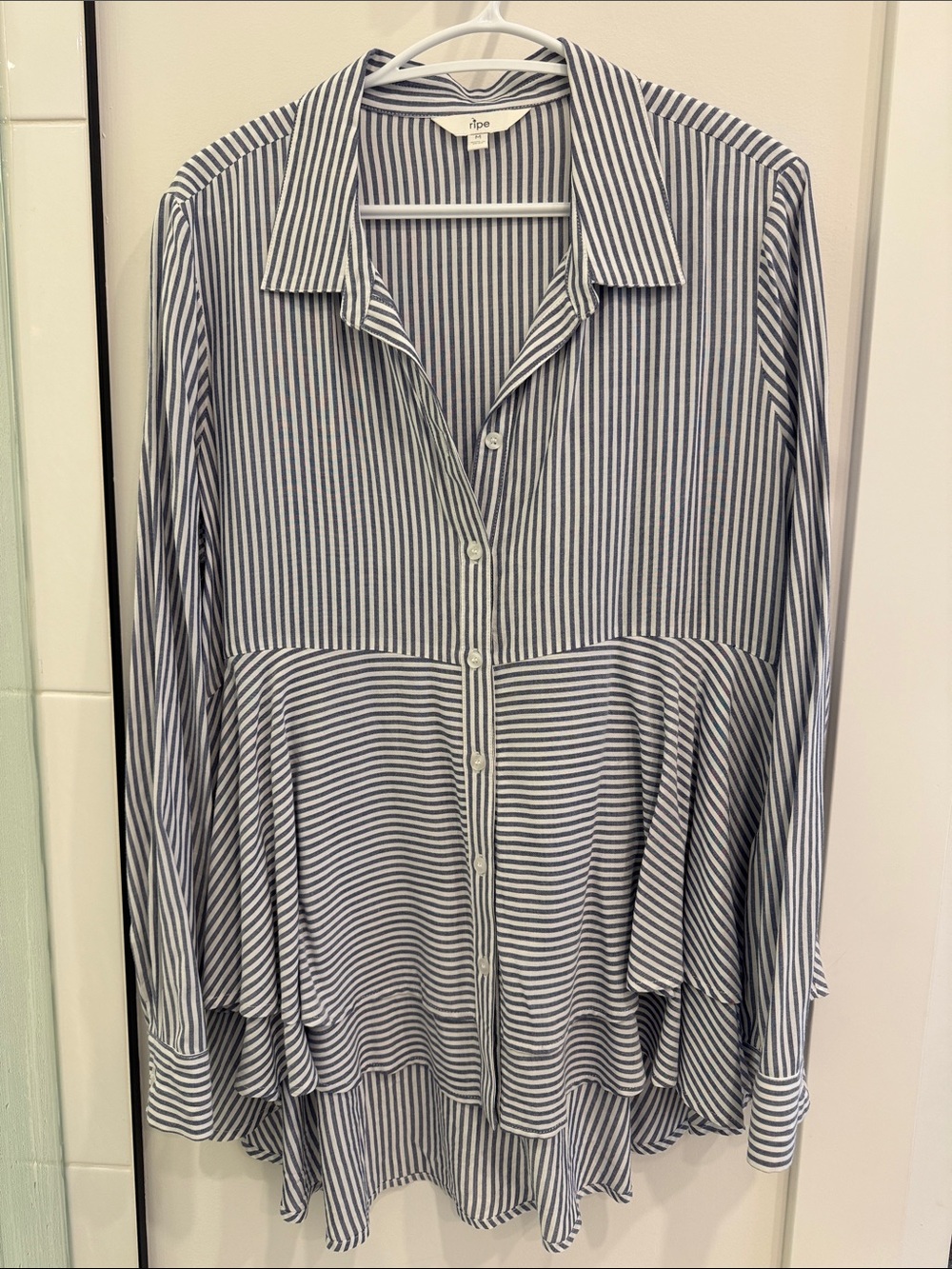 Ripe Maternity Navy and White Striped Button-Front Maternity Blouse